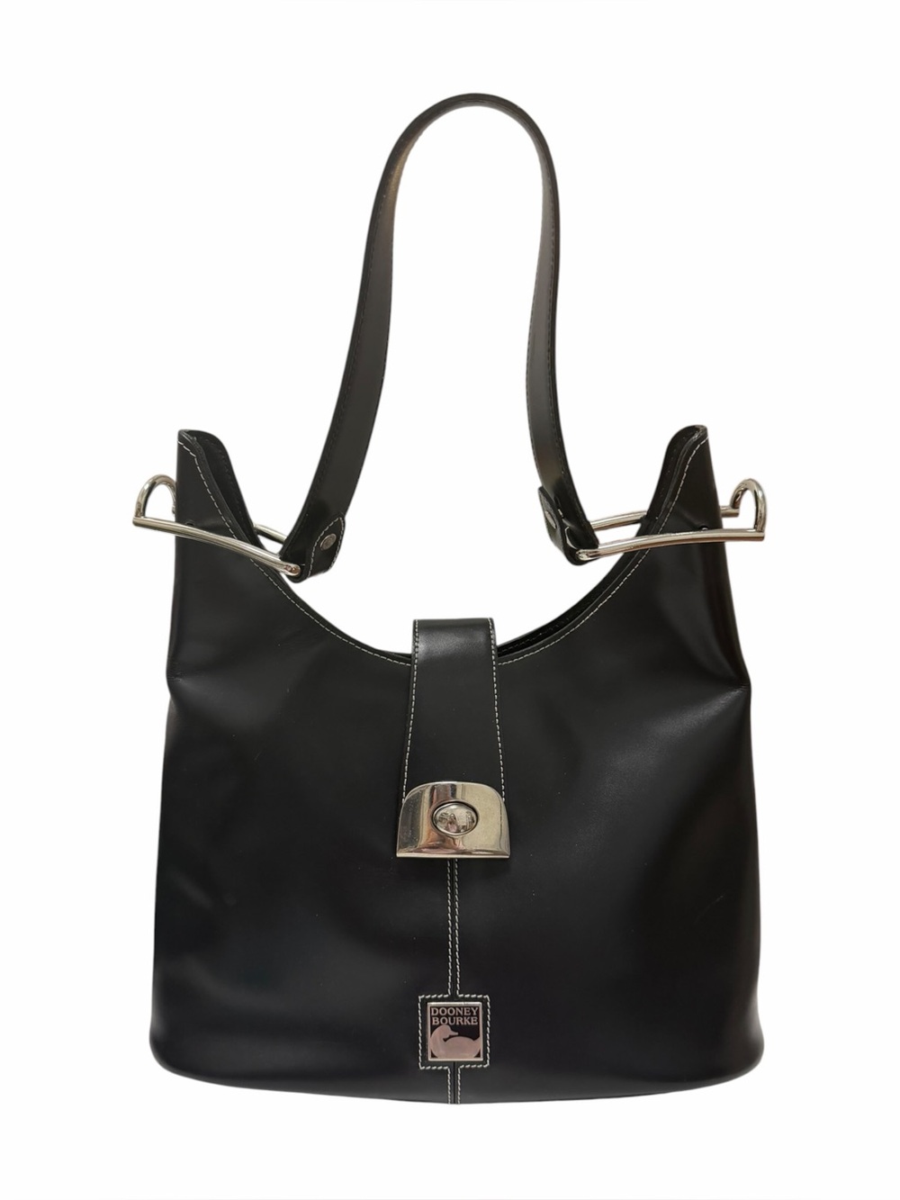 Dooney & Bourke Solid Black Leather Shoulder Handbag